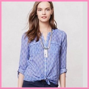 ANTHRO HOLDING HORSES | “Zellige” Blue Print Shirt